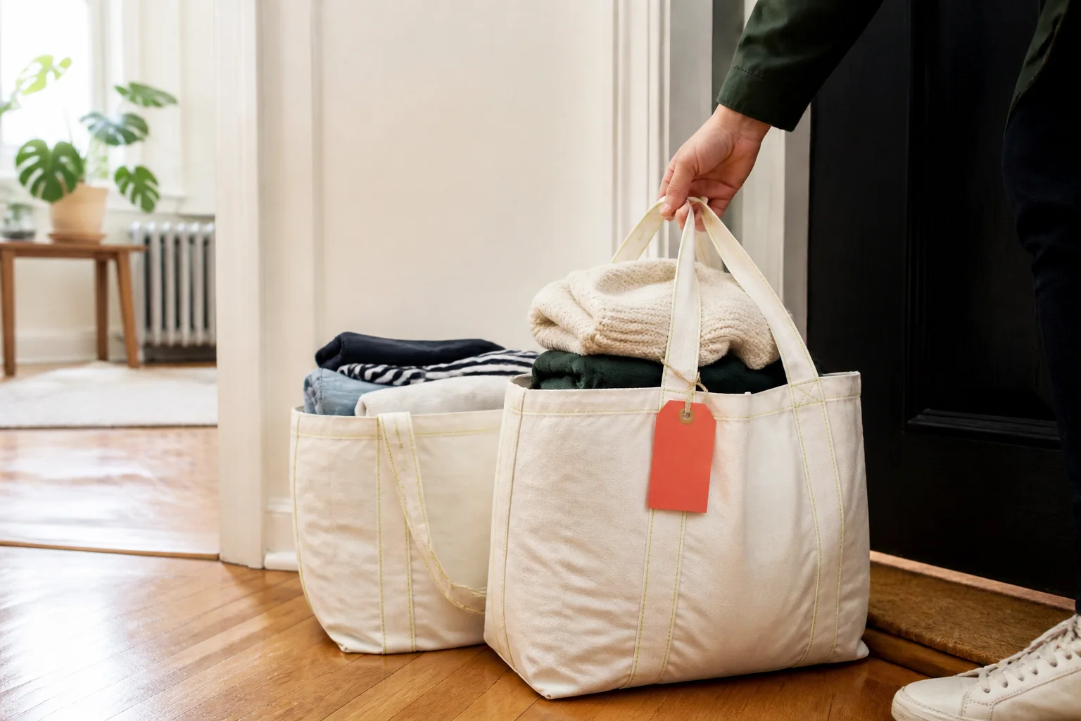 A bag of clean quality clothes prepared for free pickup